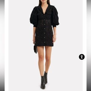 Ganni Broderie Anglaise Shirt Dress Black